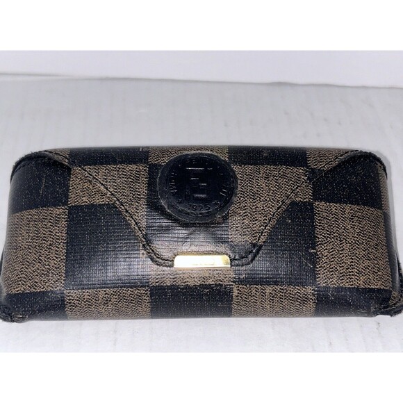 Vintage FENDI Italy Brown Classic Checkered Sunglass CASE ONLY - Picture 1 of 16